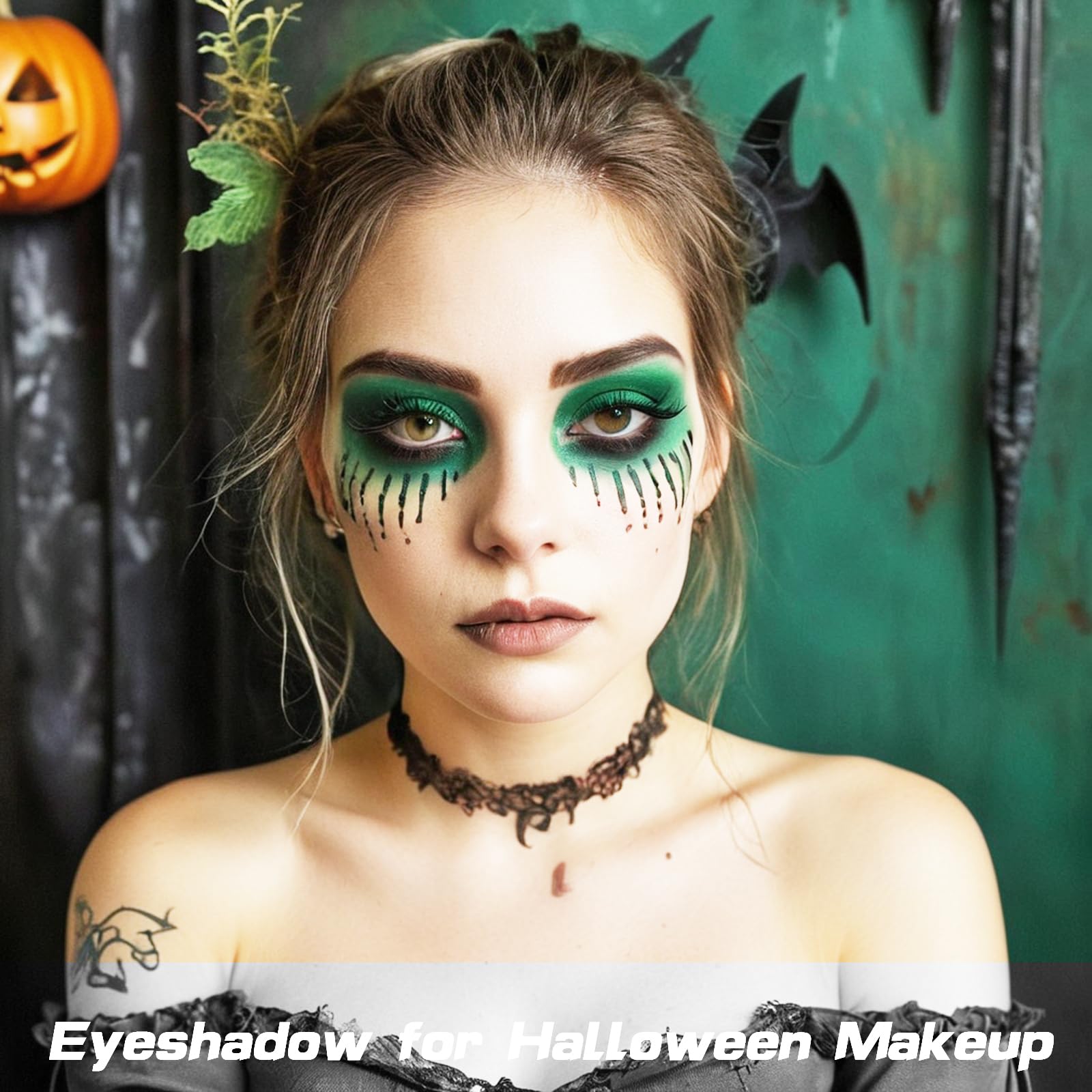 MEICOLY Green Single Eyeshadow Palette,Halloween Eyeshadow Makeup,Pressed Powder Matte Green Eye Shadow,Long Lasting Eye Makeup for SFX Witch Gamora Cosplay,Vegan Highly Pigmented Eyeshadow