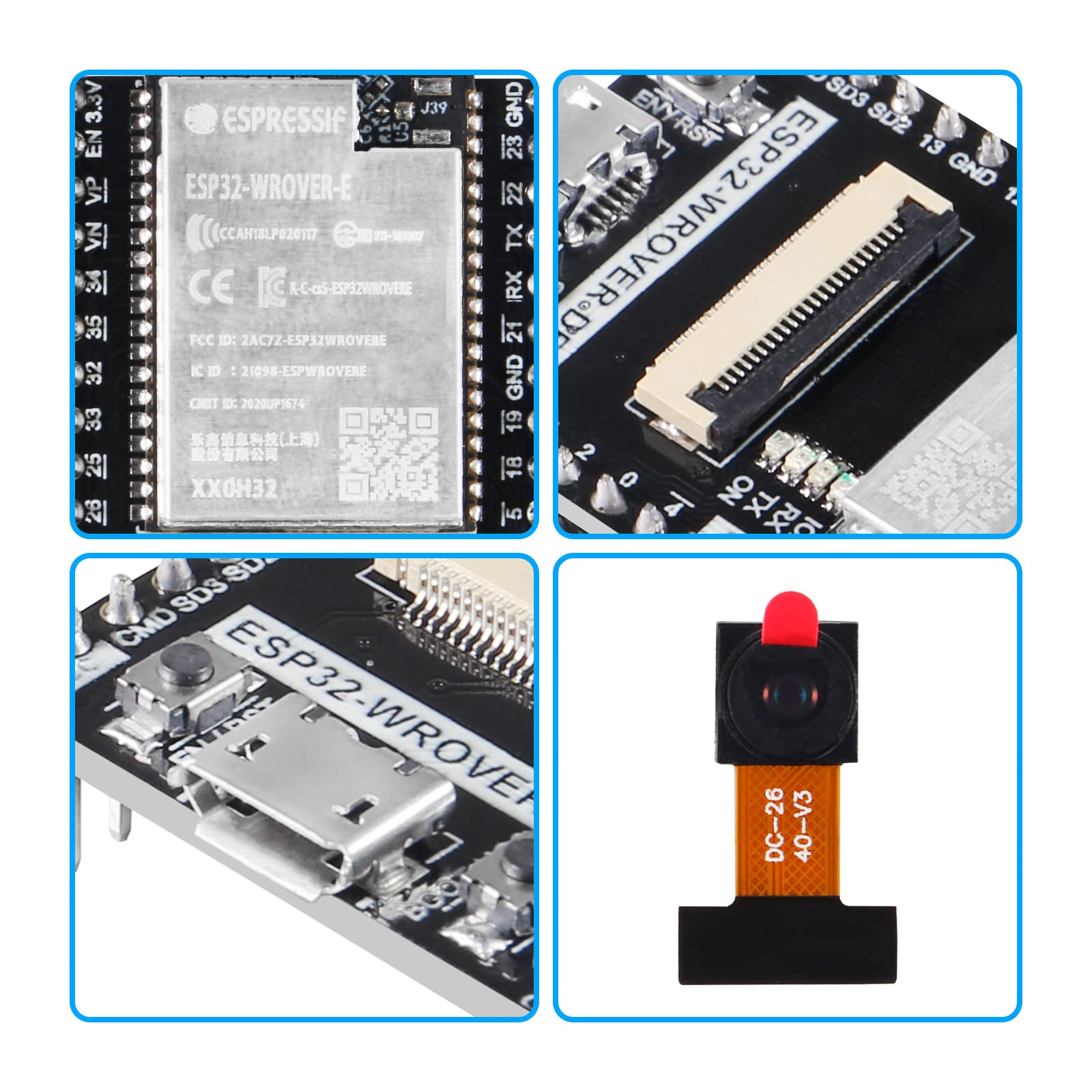 Alinan 4pcs ESP32-WROVER Board ESP32 Development Board with Camera Wi-Fi Bluetooth for Programming Languages C Language, M MicroPython