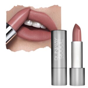 runway rogue 90s vibe lipstick, moisturizing matte dusty-pink lipstick, ‘front row’