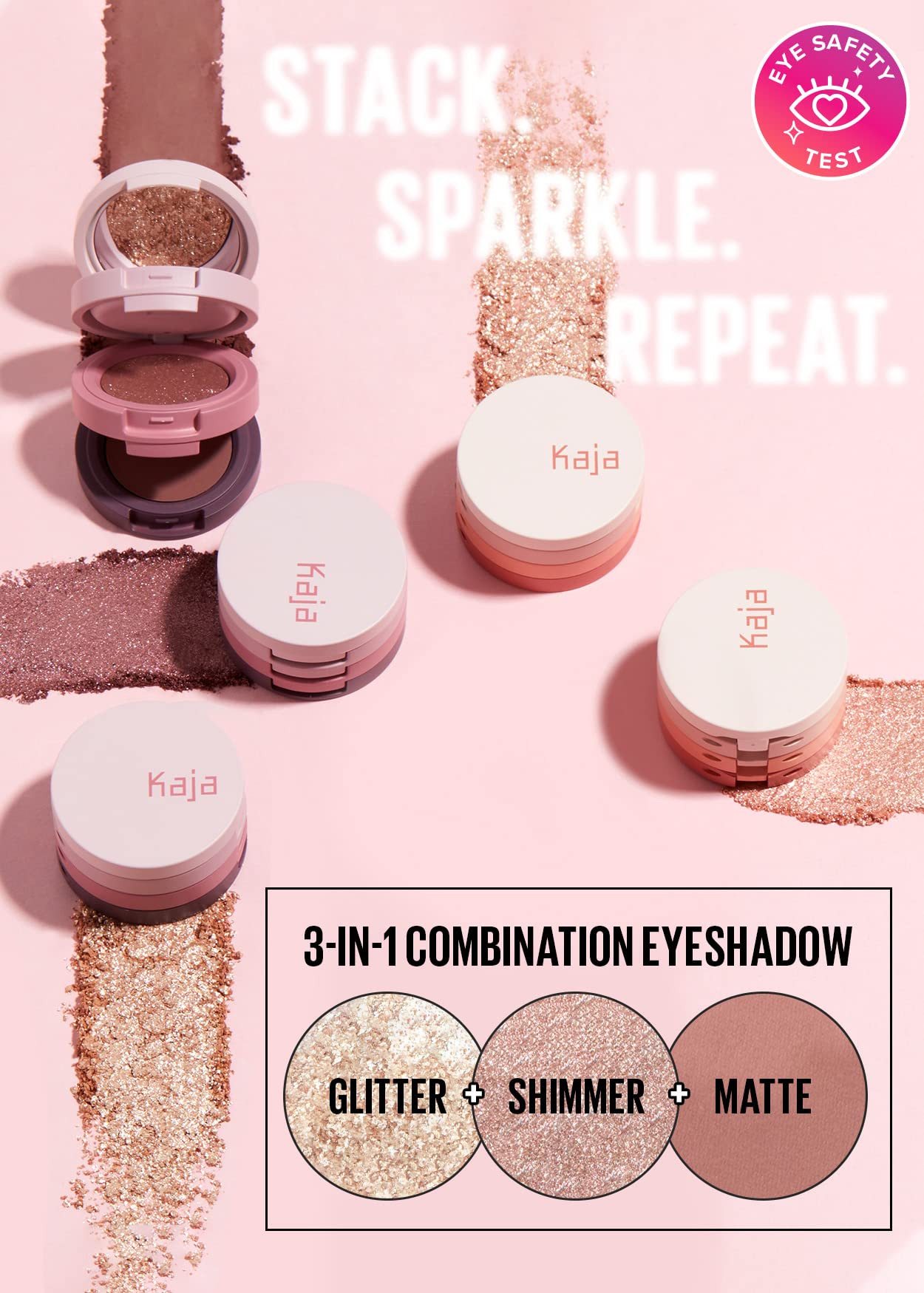 Kaja Beauty Bento Collection - Bouncy Eyeshadow Trio | 16 Peach Madeline | Nude Peach Tone | Vegan, Cruelty free