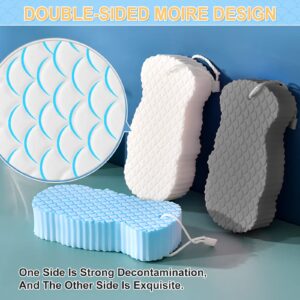 oUUoNNo 3pcs Exfoliating Bath Sponge, 3D Super Soft Magic Exfoliating Sponge Dead Skin Remover for Adults Children and Pregnant Women (White+Blue+Grey)