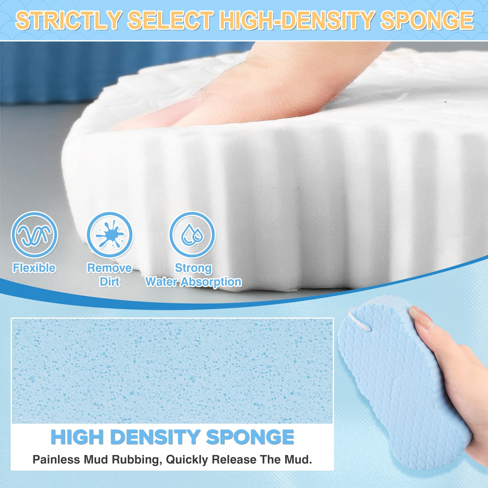 oUUoNNo 3pcs Exfoliating Bath Sponge, 3D Super Soft Magic Exfoliating Sponge Dead Skin Remover for Adults Children and Pregnant Women (White+Blue+Grey)