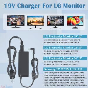 DC 19V Power Supply Ac Adapter for Samsung 32" TV UN32J400 UN32J5003AF UNJ32J5205 LED Monitor, LG Monitor 22" 24" 27" 29" 32" 22LN4510 24EN33 24LH4830 27EA63V-P 34UM69 Cord Tip 6.5mm