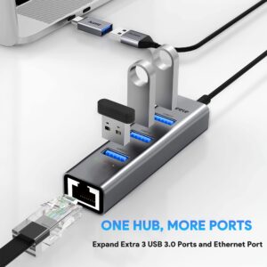 Aceele USB C to Ethernet Adapter, 3.3ft Long Cable, Aluminum USB-C Hub with 4 USB 3.0 Ports, Thunderbolt 3/USB-C to RJ45 Gigabit Ethernet LAN Network Adapter Multiport for MacBook Pro/Air, iPad Pro