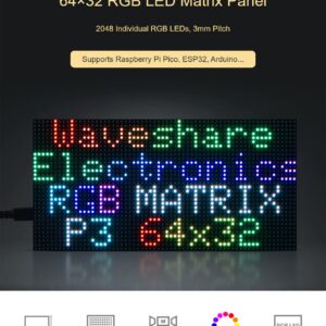 LED Matrix Panel 64x32 Compatible with Arduino Raspberry Pi ESP32, 3mm Pitch 2048 Dots RGB LEDs Module Bare Screen, Allow The Display of animations of Colorful Text Images (192mm×96mm)