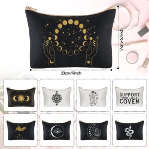 Tessco 9 Pieces Moon Witch Zipper Pouch Bag Tarot Cards Phase Bag Witch Purse Gothic Aesthetic Canvas Makeup Bags Witchy Crystals Toiletry Bags Witchcraft Snake Cosmetic Bags for Women Girls