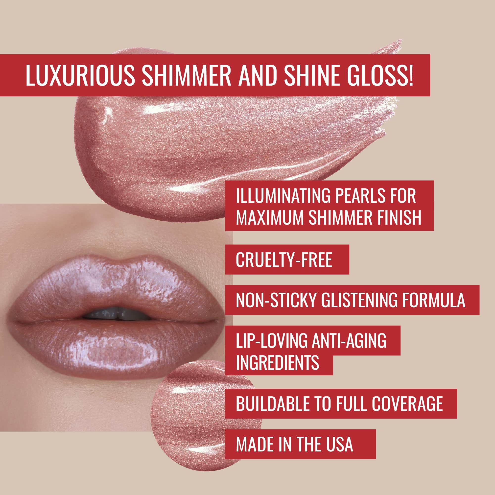 Runway Rogue LuxGloss Lip Gloss, High-Pigment Shimmer Rose-Gold Lip Gloss, ‘Fashion Week’