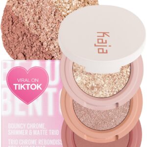 Kaja Beauty Bento Collection - Bouncy Eyeshadow Trio | 16 Peach Madeline | Nude Peach Tone | Vegan, Cruelty free