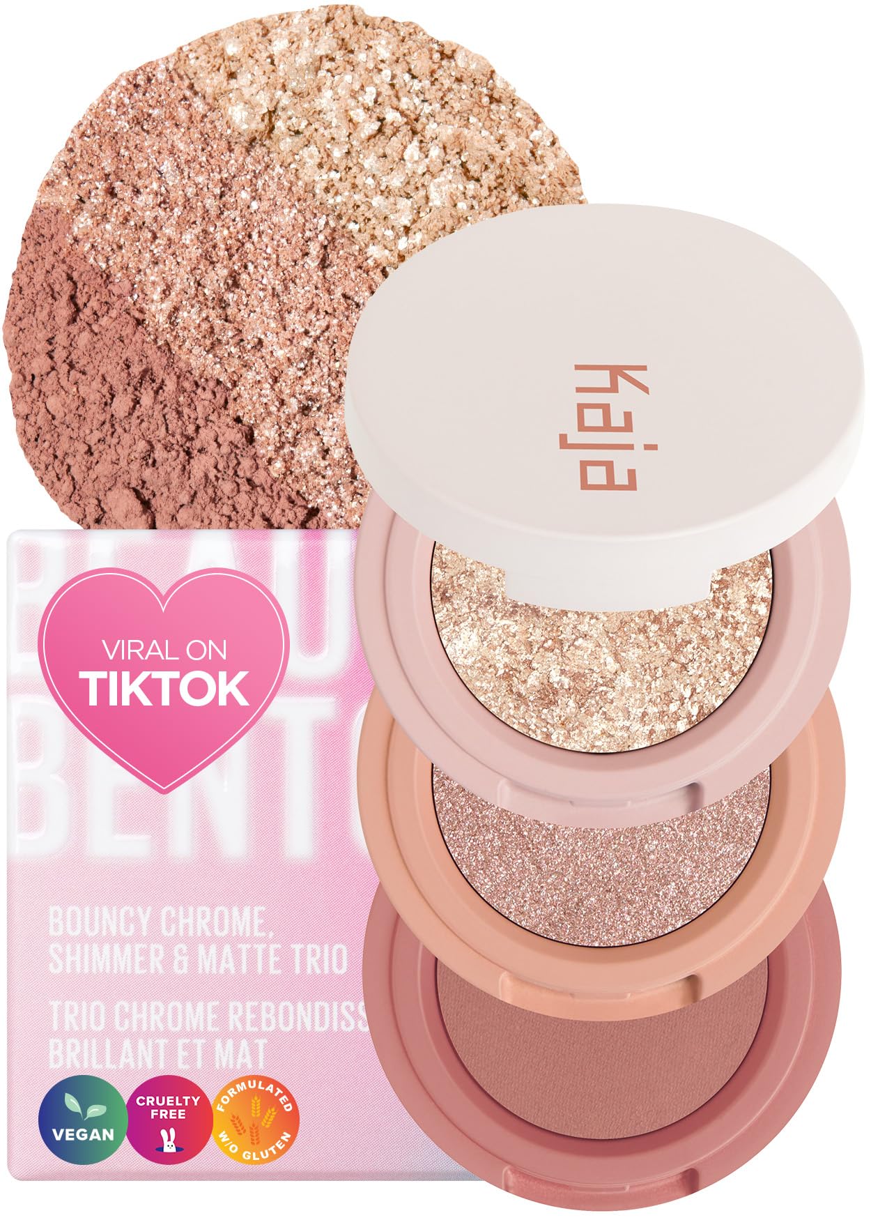 Kaja Beauty Bento Collection - Bouncy Eyeshadow Trio | 16 Peach Madeline | Nude Peach Tone | Vegan, Cruelty free