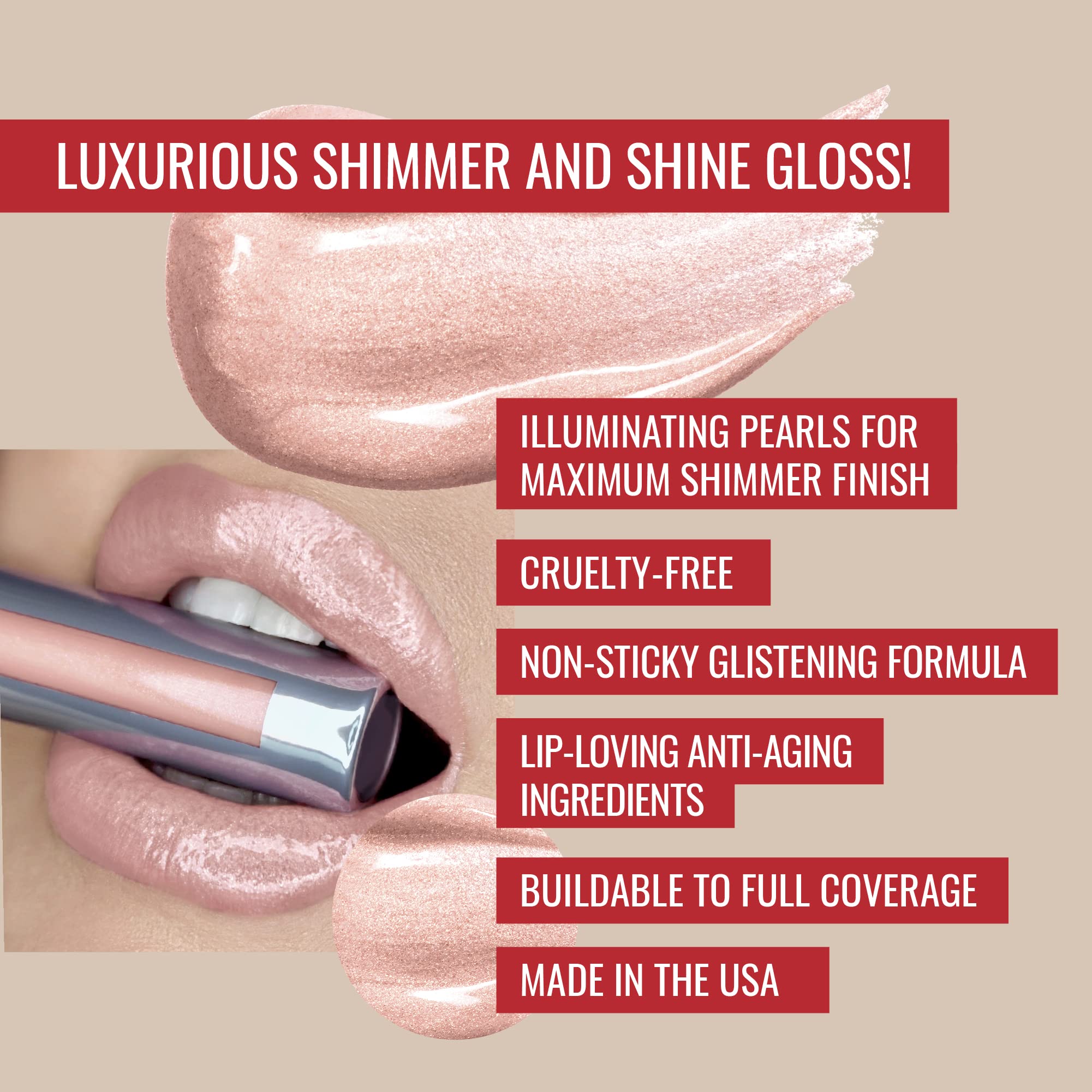 Runway Rogue LuxGloss Lip Gloss, High-Pigment Shimmer Pale-Nude Lip Gloss, ‘Photo Filter’