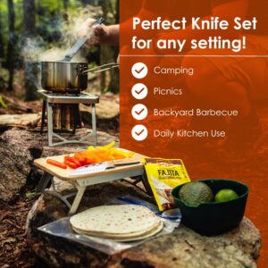 nCamp Food Prep Folding Knife - Premium Chef Knife, Classic Western Utility, Outdoor Cooking Knife with 9CR18MOV Steel Blade, wood handle for a comfortable secure grip