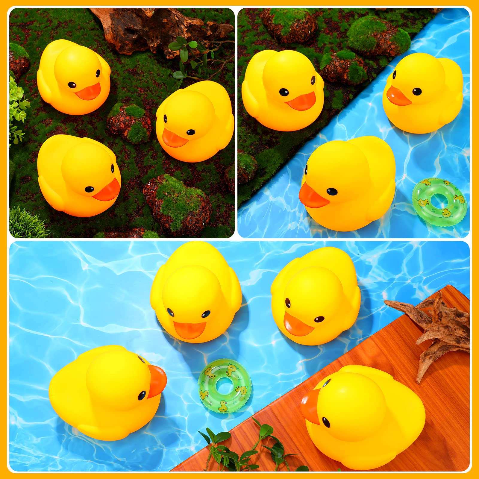 4 Pieces 7 Inches Large Yellow Rubber Ducks, Large Bath Duck Squeak Rubber Duck Float Shower Rubber Ducks Party Decoration Fun Squeak Yellow Duck Pool Toy for Shower Birthday