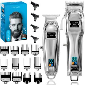 full metal cordless hair clippers and trimmer professional set for men - rechargeable clippers for hair cutting, beard t-blade trimmer for men, haircut machine for self cutting & grooming kit