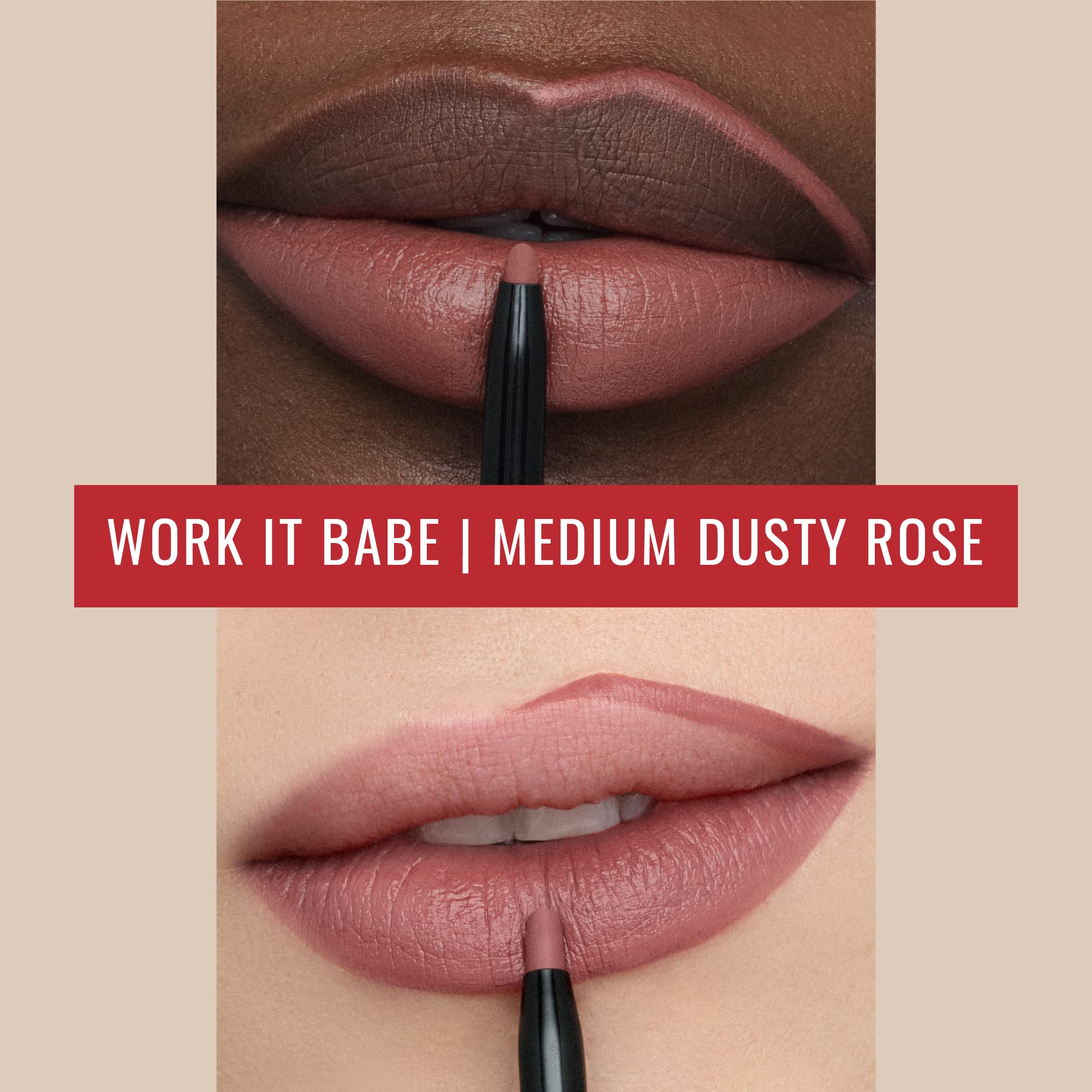 Runway Rogue Designer Liner Lip Pencil, Matte Medium Dusty-Rose Lip-Liner Pencil and Lip-Liner Sharpener, ‘Work It Babe’