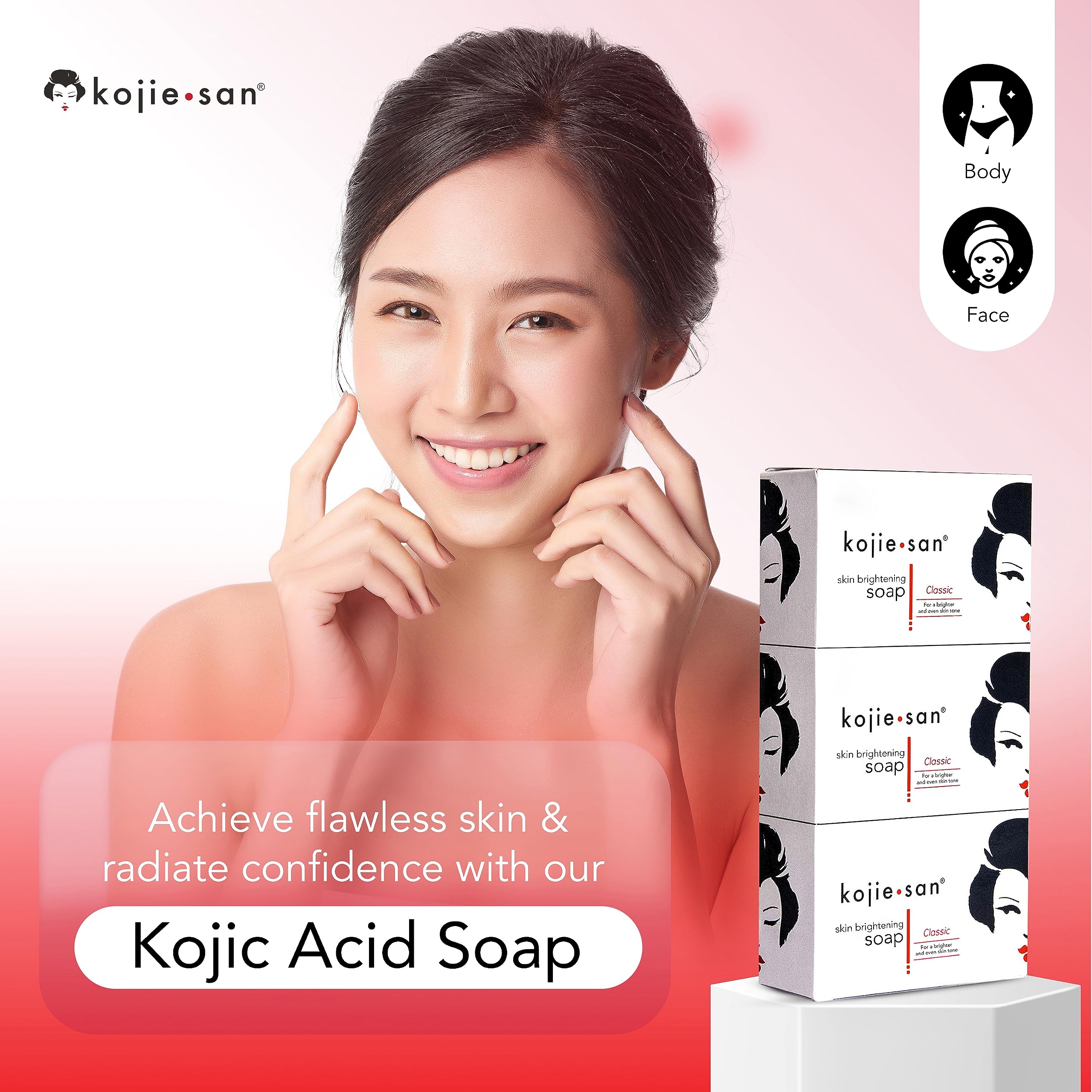 Kojie San Skin Brightening Soap – The Original Kojic Acid, Dark Spot Remover Bar Soap with Coconut & Tea Tree Oil – 100g x 3 Bars with Net