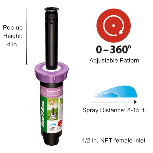 Rain Bird 1804APNP Professional Non-Potable Water Pop-Up Sprinkler, Adjustable 0° - 360° Pattern, 8' - 15' Spray Distance, 4" Pop-up Height, Purple Cap