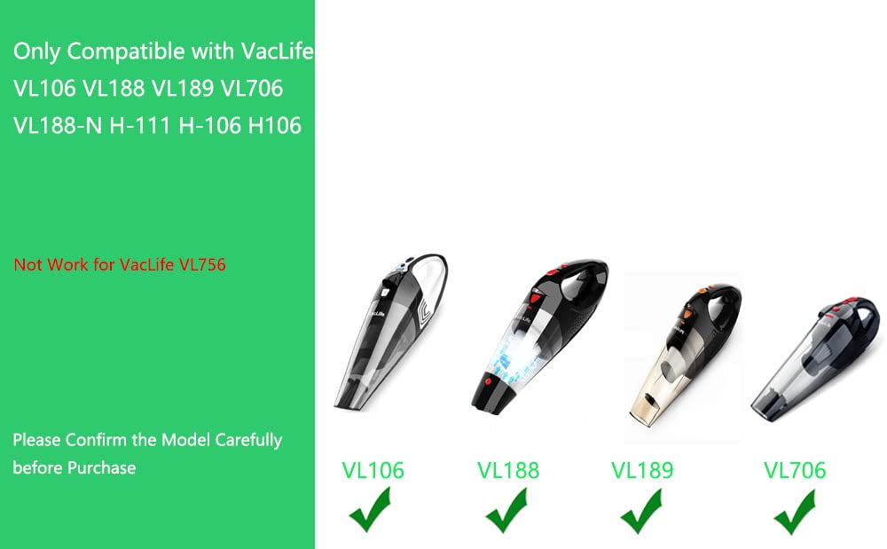 Replacement VacLife VL106 Charger AC/DC Adapter Charger Power Cord Compatible with VacLife VL106 VL188 VL189 VL706 VL188-N H-111 H-106 H106 Handheld Vacuum Car Vacuum Charger Cord Power Supply