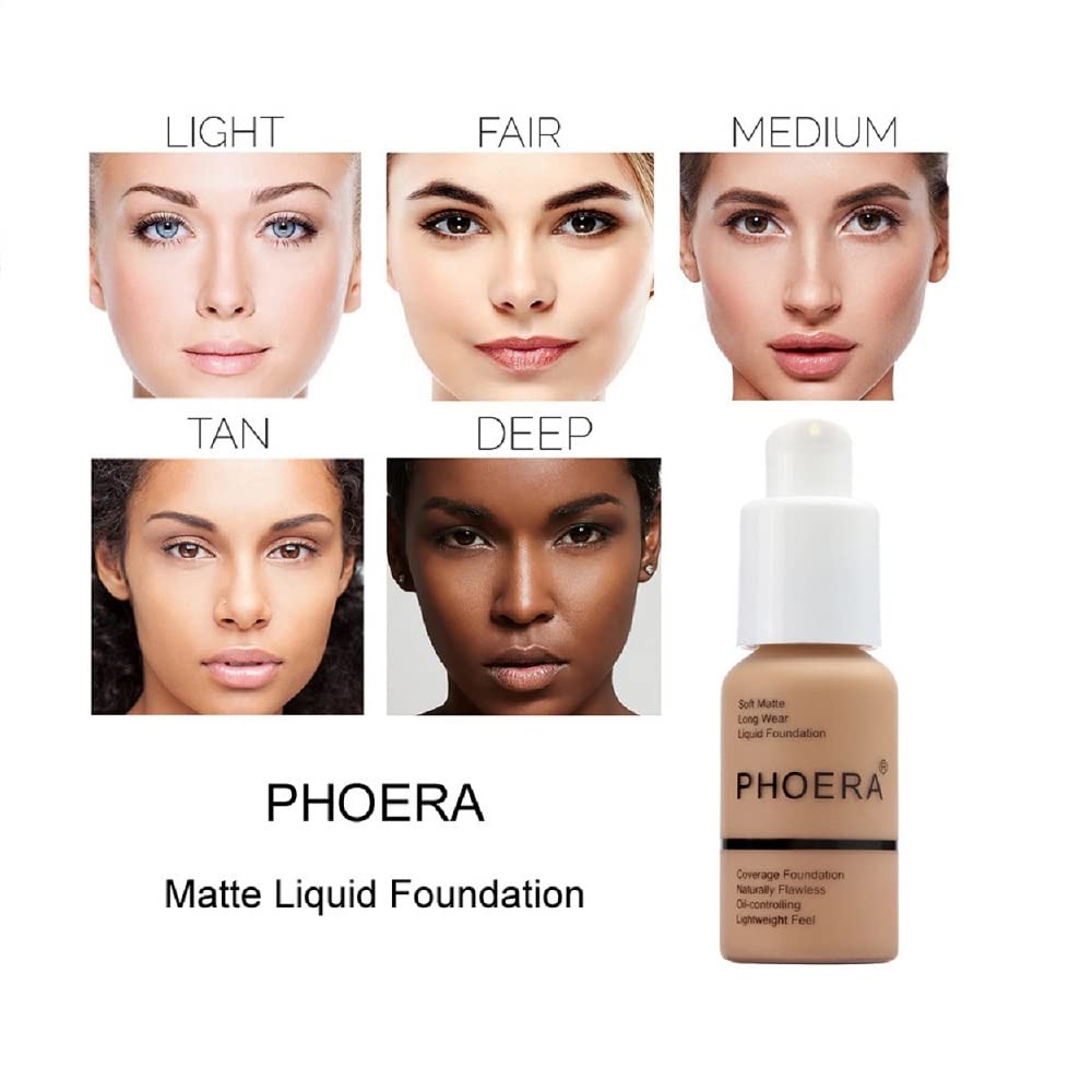 PHOERA Foundation,Flawless Soft Matte Oil Control Liquid Foundation Full Coverage Face Makeup. (105# Sand)