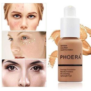 PHOERA Foundation,Flawless Soft Matte Oil Control Liquid Foundation Full Coverage Face Makeup. (102# Nude)