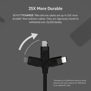 Belkin BoostCharge Flex Silicone USB Type A to Lightning Cable (1M/3.3FT), MFi Certified Charging Cable for iPhone 13, 12, 11, Pro, Max, Mini, SE, iPad and More, 2-pack, Black