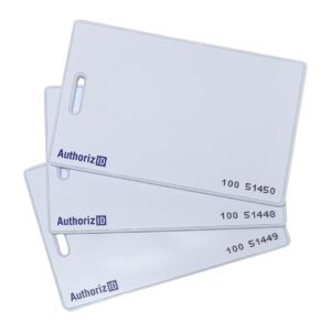 AuthorizID 5 – 26 Bit H10301 125 KHz Clamshell Proximity Card Wiegand T5577 chip. Compatible with 1386 1326 7610 1586 1391 and 1346. Works with Nearly All Access Control Systems. Free tech Support.