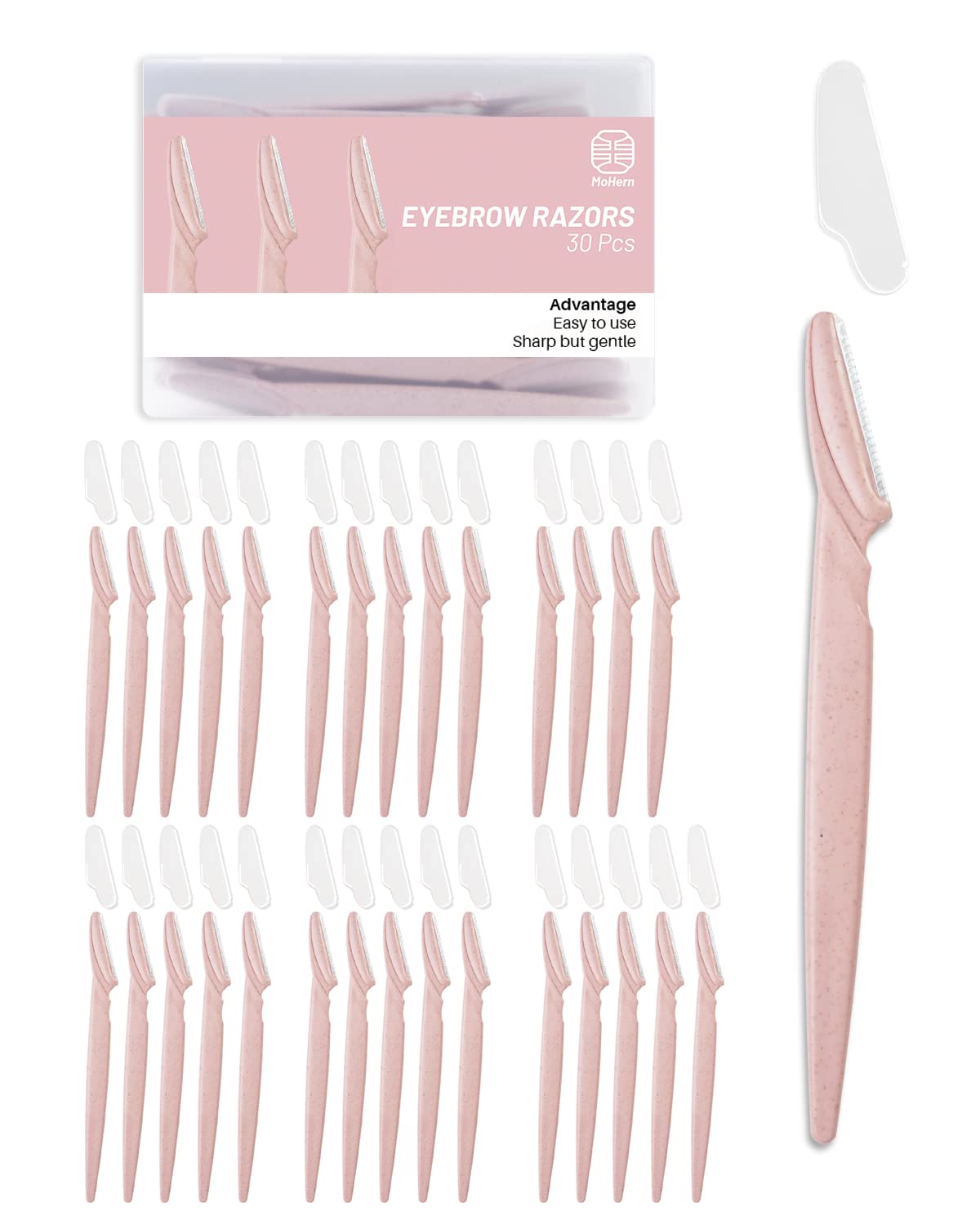 Dermaplaning Tool for Face, 30 Pcs Dermaplane Razor for Face, Multipurpose Face Razors for Women and Men by MoHern, Pink