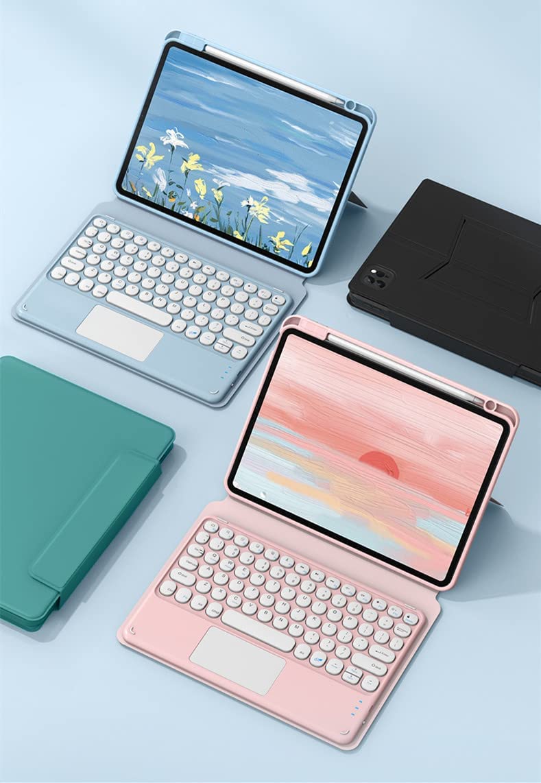 PboyiqiS Keyboard Case for iPad 9/iPad 8/iPad 7/Air3/Pro 10.5 with Pnecil Holder,Trackpad Keyboard & Detachable Magnetic Clear Back Shell Cover,Teal