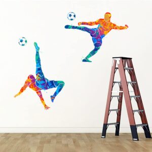 WOYINIS Colors Splash Soccer Players Wall Decal Creative Removable Football Players Silhouette Wall Stickers Peel and Stick Sports Wall Decal Art Murals for Boys Teens Room Nursery Playroom Wall Decor