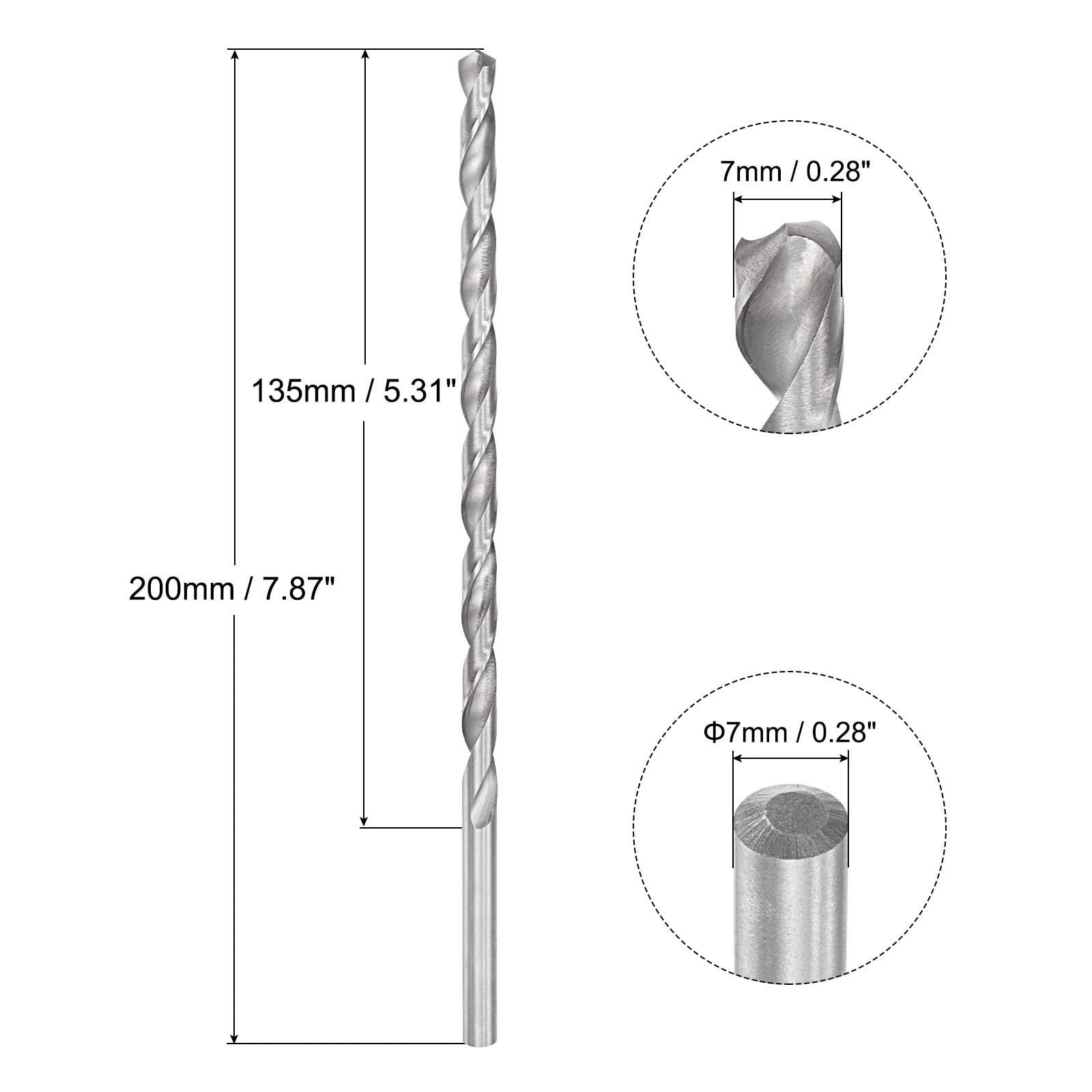 uxcell 7mm Twist Drill Bits, High-Speed Steel Straight Shank Extra Long Drill Bit 200mm Length for Wood Plastic Aluminum