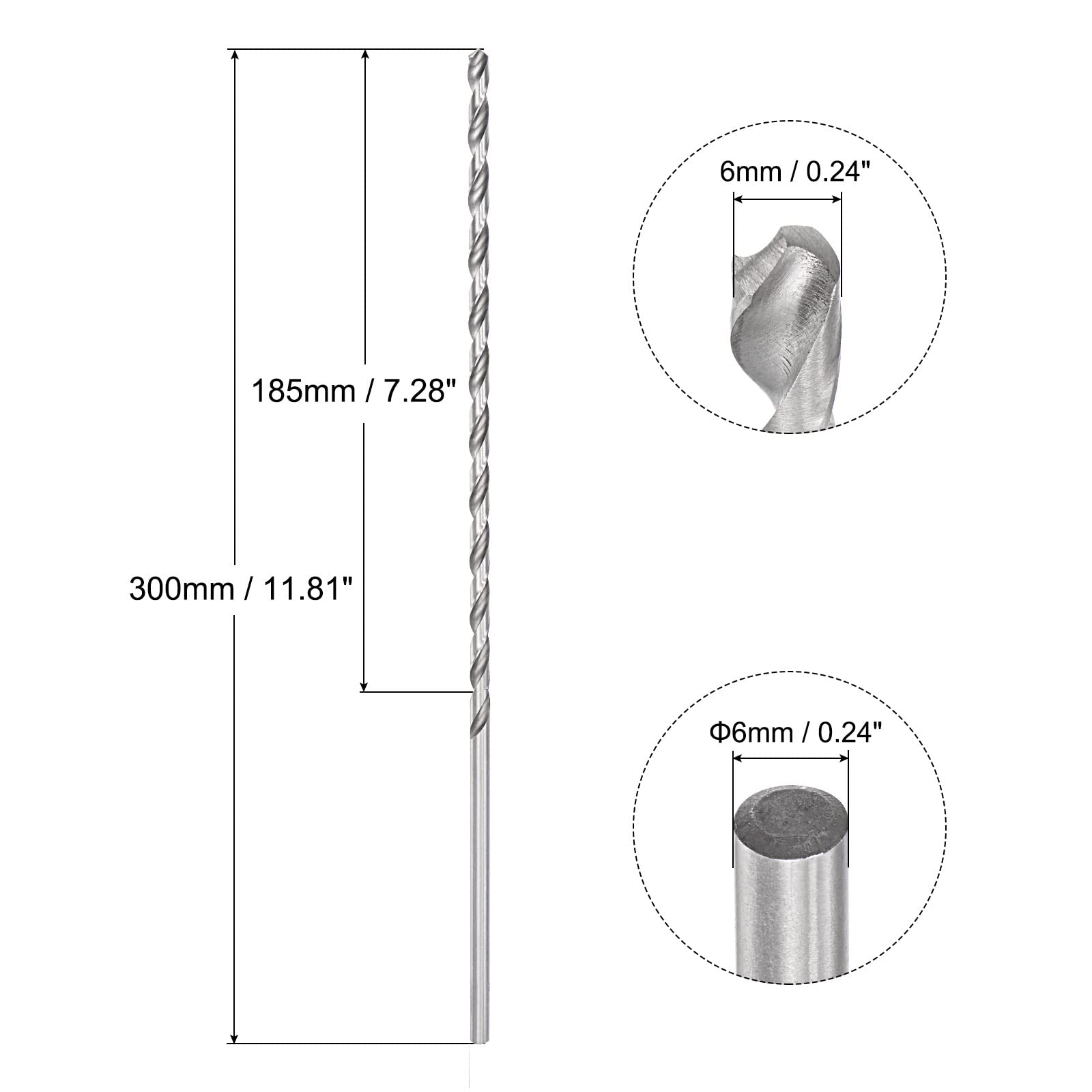 uxcell 6mm Twist Drill Bits, High-Speed Steel Straight Shank Extra Long Drill Bit 300mm Length for Wood Plastic Aluminum