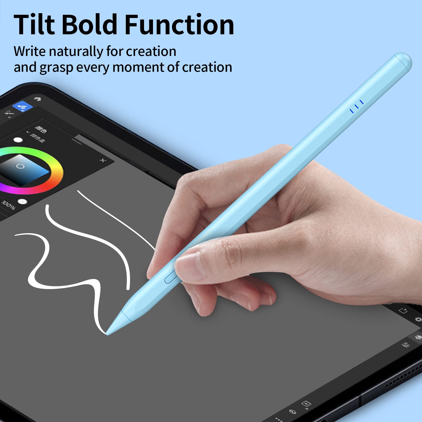 Pencil/ Stylus Pen with Palm Rejection, Tilt Sensitivity, Compatible with Apple iPad/Pro/Air/Mini (2018 and Later) for Writing/Drawing by OOCLCURFUL