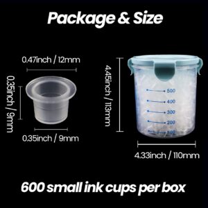 Tattoo Ink Caps,Inartato 600pcs Ink Cups for Tattooing Permanent Makeup Container Tattoo Supplies and Equipment, Tattoo Accessories Kit (Small-600pcs with Box)