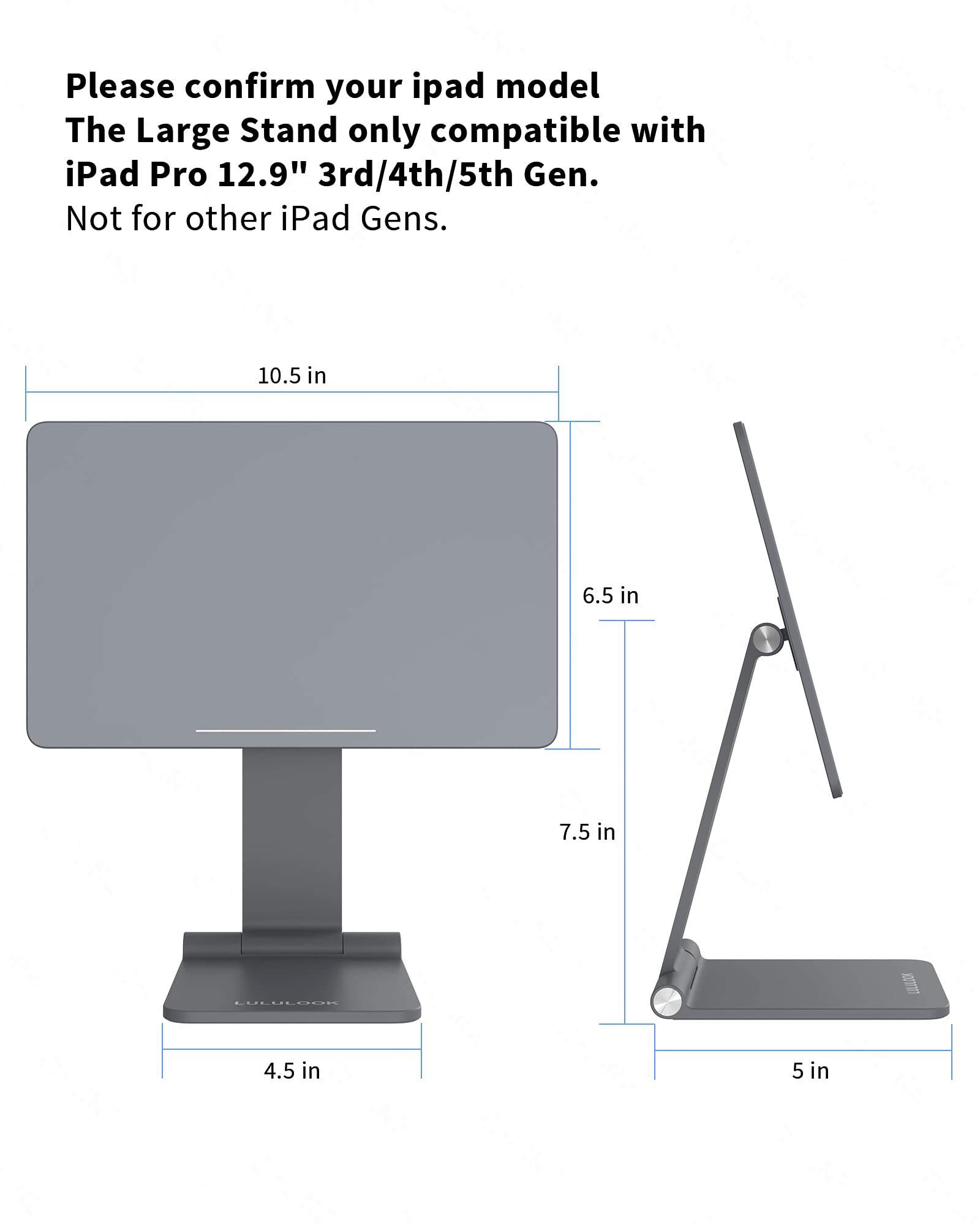 LULULOOK Adjustable Foldable Magnetic iPad Pro Stand, Gray, 12.9"