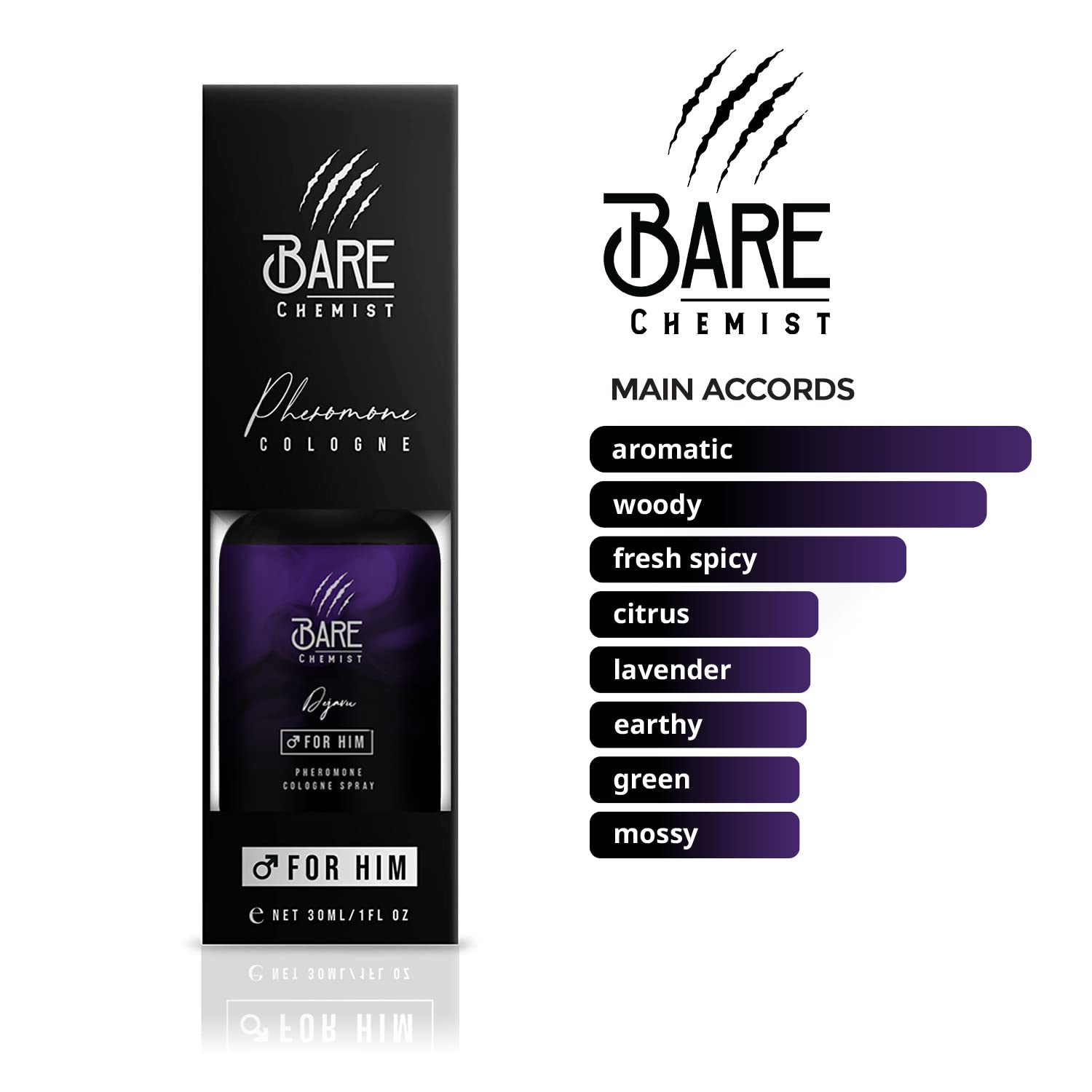 Bare Chemist Dejavu Pheromone Cologne for Men [Attraction Formula] - Pheromone Perfume for Men [Long Lasting Results] 1oz - Lavender, Spice, Herbal