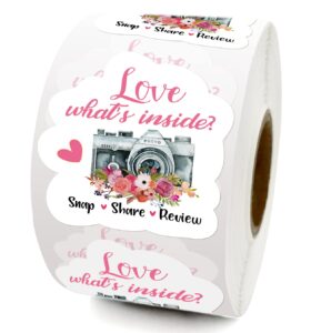 cute camera snap share review thank you stickers, online retailers small business small shop gift bags packages labels envelopes stickers, 500 labels per roll