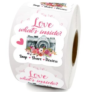 Cute Camera Snap Share Review Thank You Stickers, Online Retailers Small Business Small Shop Gift Bags Packages Labels Envelopes Stickers, 500 Labels Per Roll