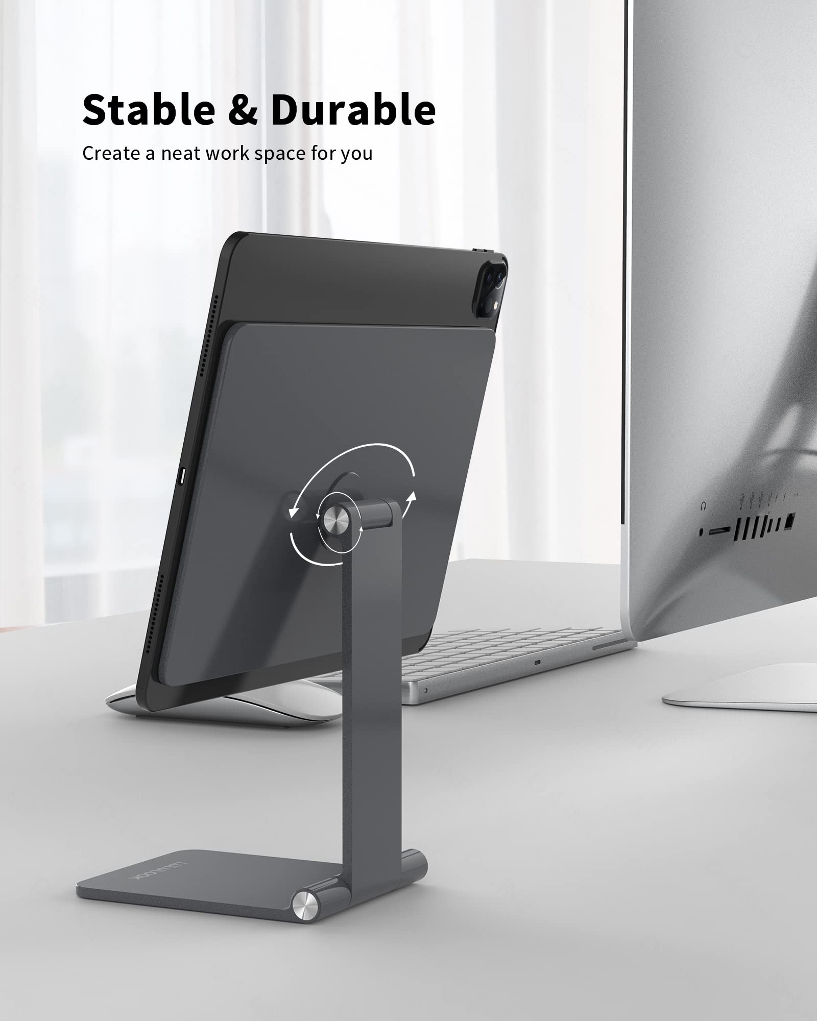 LULULOOK Adjustable Foldable Magnetic iPad Pro Stand, Gray, 12.9"