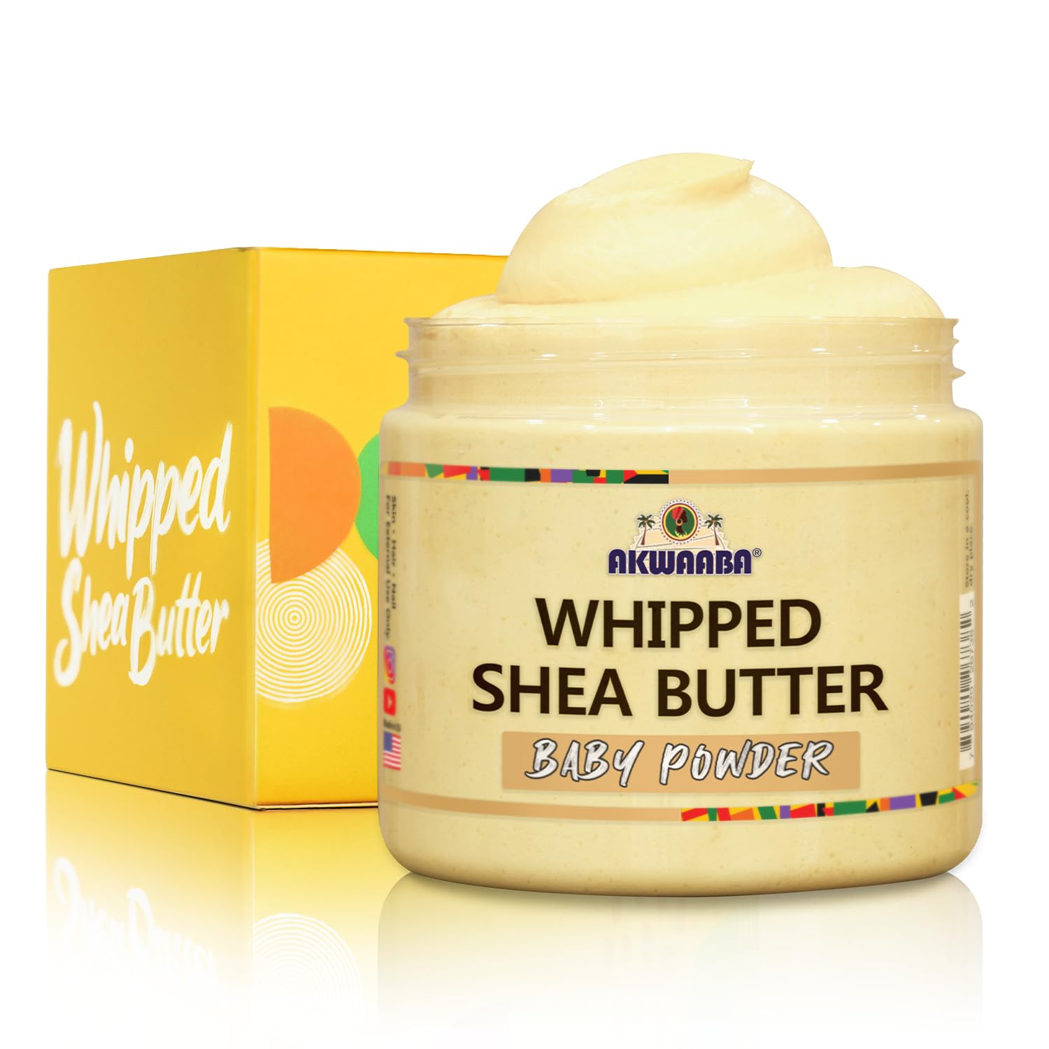 AKWAABA Whipped Shea Butter (Baby Powder) - Nourishes, Moisturizes & Soothes | Pure Shea Butter | No Dyes & Parabens | 12 oz / 340 g