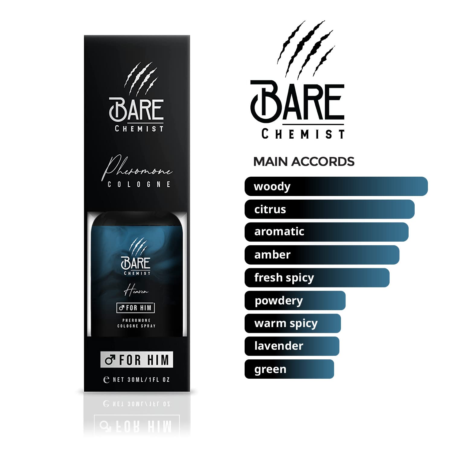 Bare Chemist Heaven Pheromone Cologne for Men – Extra Strong Concentrated Formula – Long-Lasting Fresh Scent – 1.01 Fl Oz Spray