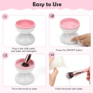 Electric Makeup Brush Cleaner Newest Design, Luxiv Wash Makeup Brush Cleaner Machine Fit for All Size Brushes Automatic Spinner Machine, Painting Brush Cleaner