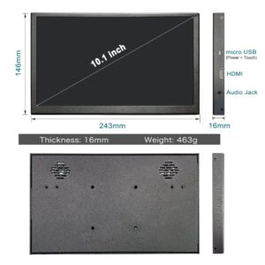 LESOWN 10.1 inch LCD Display LCD Screen, HD 1024x600 IPS Portable Monitor with Dual Speakers for PS4 Series Raspberry Pi PC