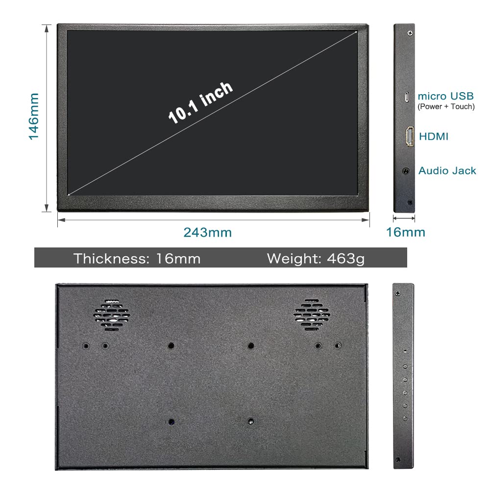 LESOWN 10.1 inch LCD Display LCD Screen, HD 1024x600 IPS Portable Monitor with Dual Speakers for PS4 Series Raspberry Pi PC