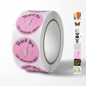 cute thank you stickers (500 count) thank you for supporting my small business stickers 1.5” round waterproof stickers small business supplies thank you sticker rolls - pink lightning