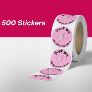 Cute Thank You Stickers (500 Count) Thank You for Supporting My Small Business Stickers 1.5” Round Waterproof Stickers Small Business Supplies Thank You Sticker Rolls - Pink Lightning