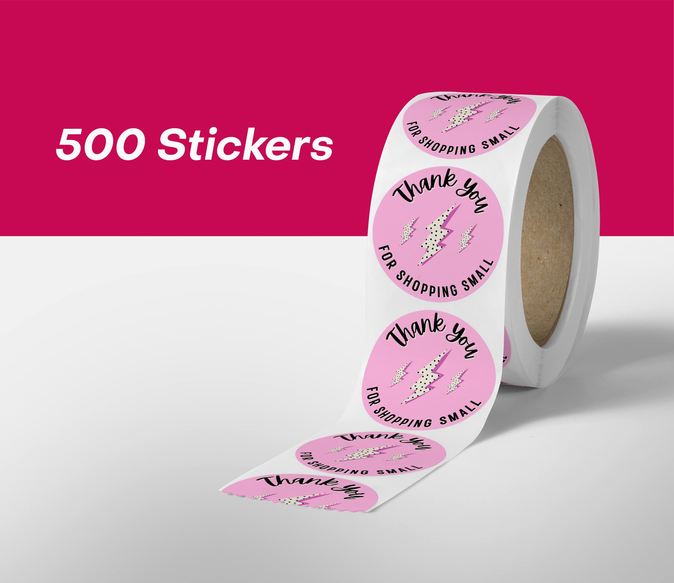 Cute Thank You Stickers (500 Count) Thank You for Supporting My Small Business Stickers 1.5” Round Waterproof Stickers Small Business Supplies Thank You Sticker Rolls - Pink Lightning