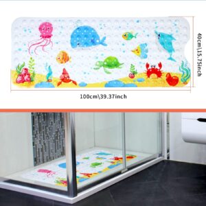 Baby Bath Mat for Tub for Kids, 40in x 16in Non Slip Cartoon Bath Tub Shower Mat Anti Slip with Drain Holes and Suction Cups Machine Washable, Little Whale