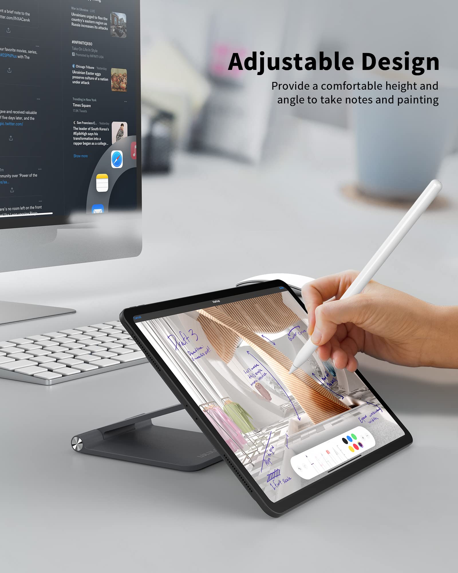 LULULOOK Adjustable Foldable Magnetic iPad Pro Stand, Gray, 12.9"