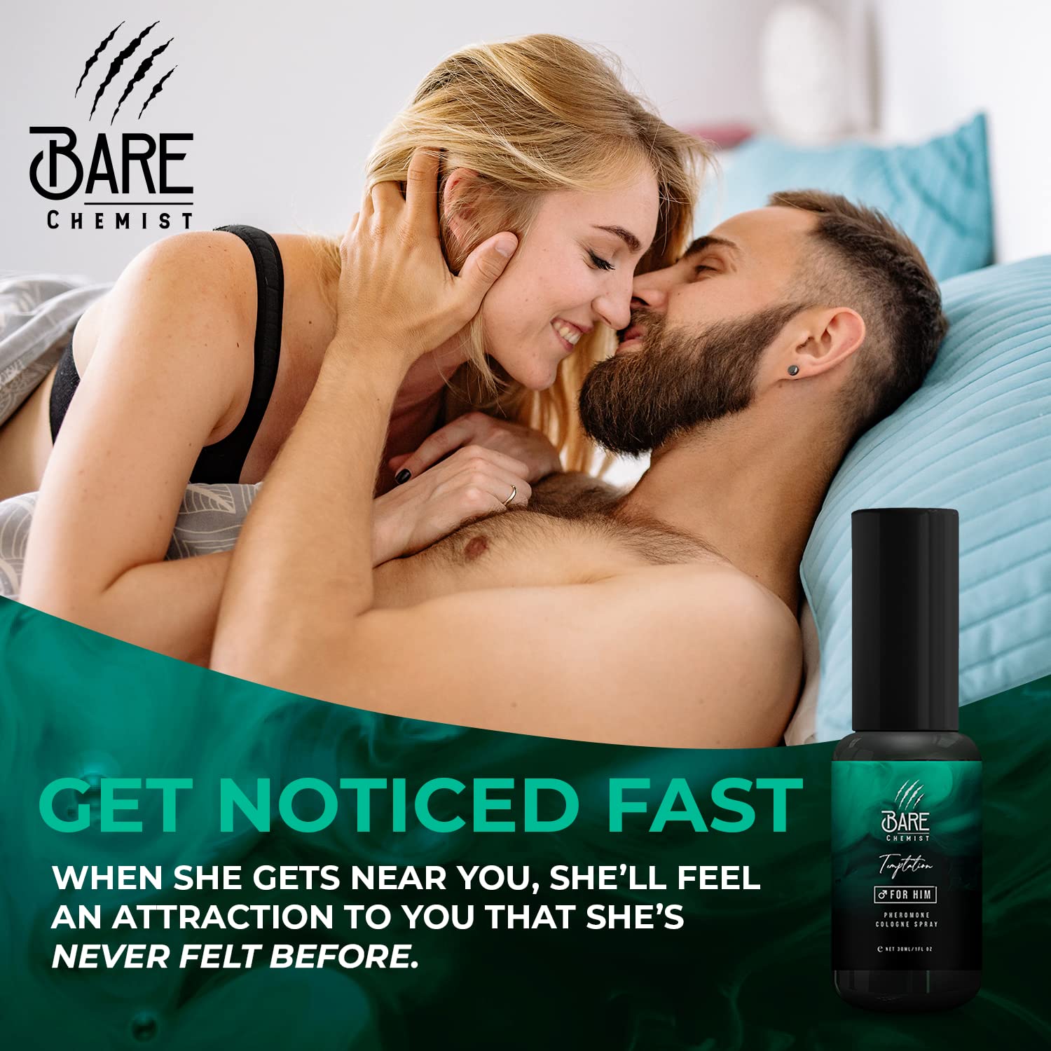 Bare Chemist Pheromones for Men to Attract Women (Temptation) Cologne - Pheromone Cologne Spray [Attract Women] - Extra Strong, Concentrated Proven Pheromone Formula