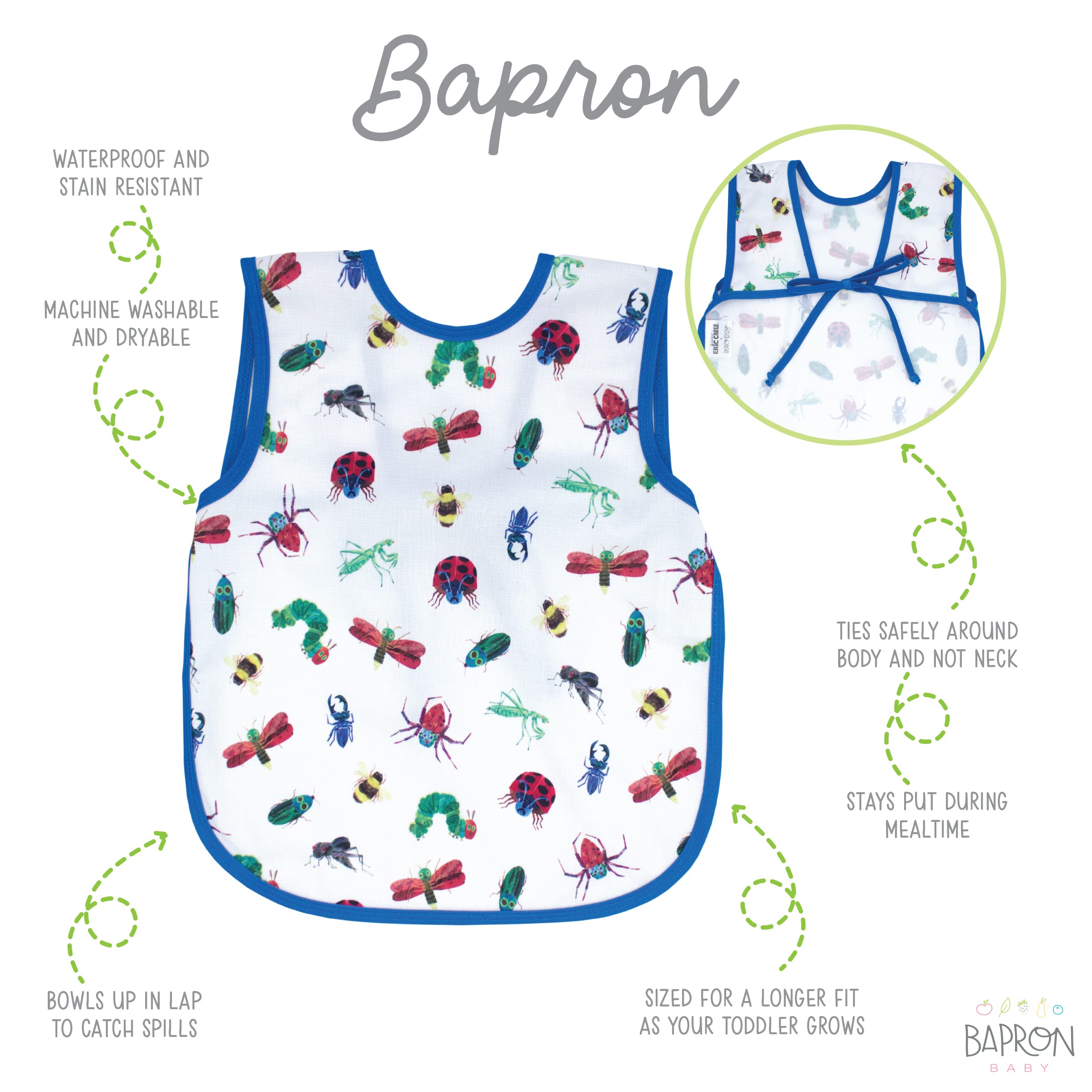 BapronBaby Eric Carle Bapron Bundle - Bapron (Sz Baby/Toddler 6m-3T) + Food Parade + Tropical Fruit + Bug World - Soft Waterproof Stain Resistant Bib - Machine Washable