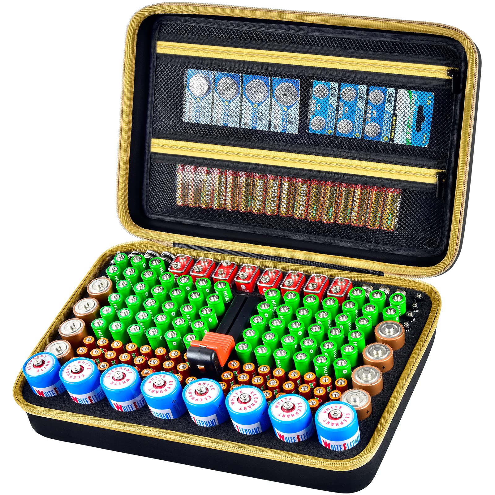 Battery Organizer Storage Case, Batteries Holder Container Carrying Hard Bag Box with Battery Tester Holds 162+ Battery Variety Pack AA AAA AAAA C D 9V 3V Lithium(Not Include Various Batteries)